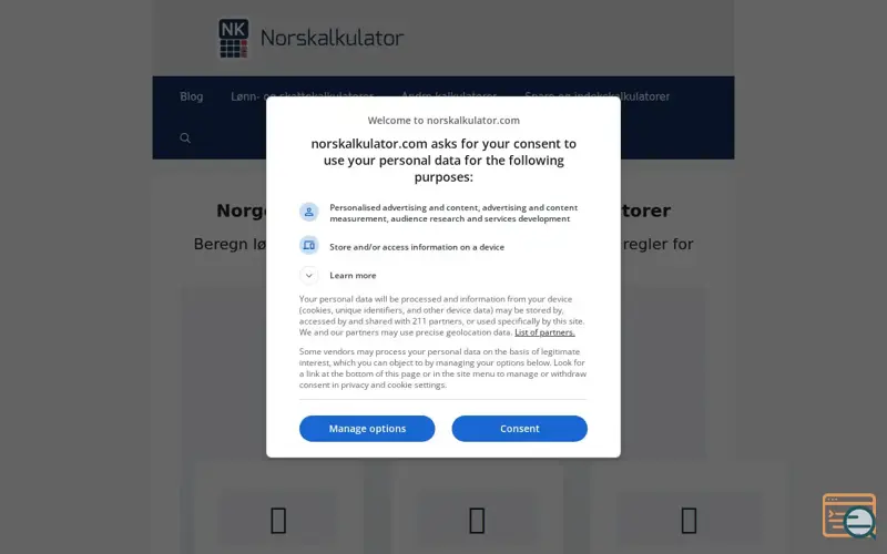 Screenshot of norskalkulator
