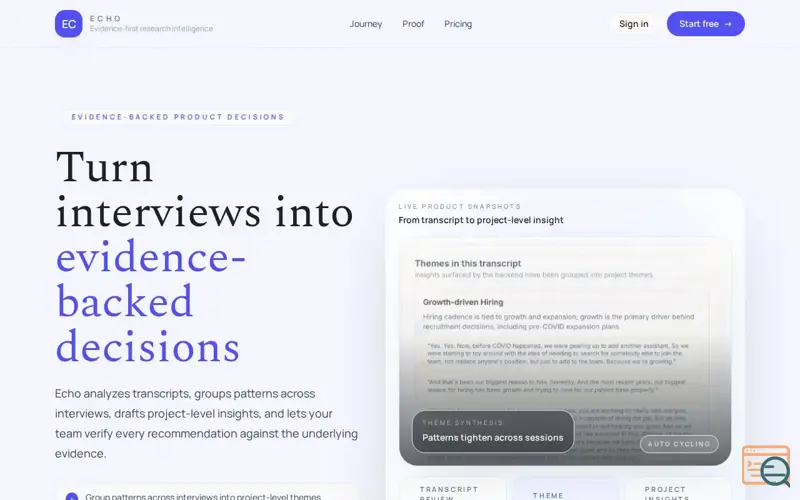 Screenshot of Echo Research - AI assisted UX Research