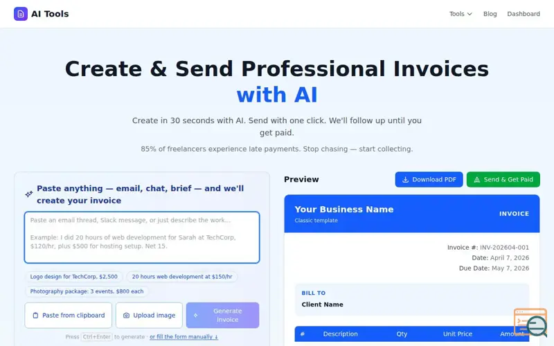 Screenshot of AI Invoice Maker