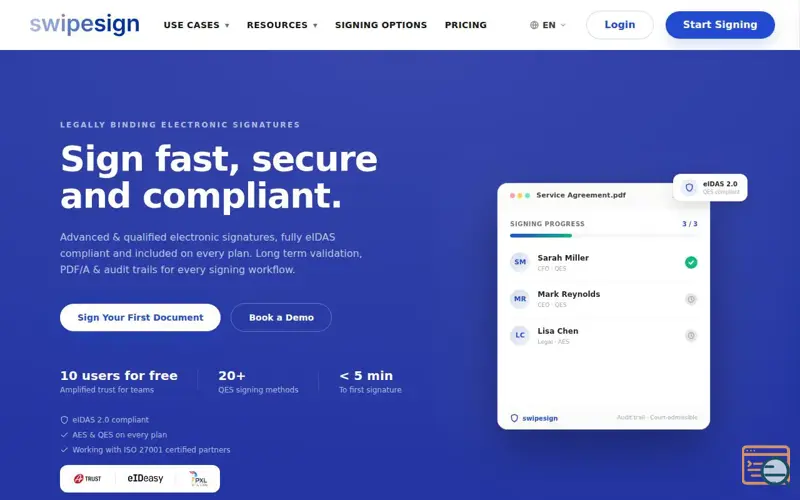 Screenshot of swipesign