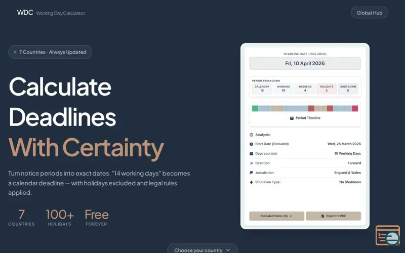 Screenshot of Working Day Calculator