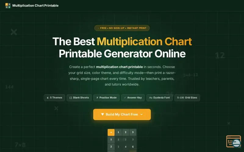 Screenshot of Multiplication Chart Printable 