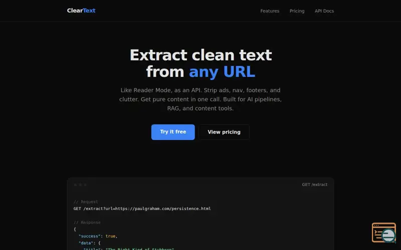 Screenshot of ClearText API