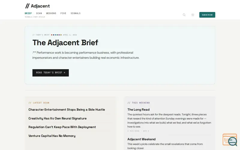 Screenshot of Adjacent Media 