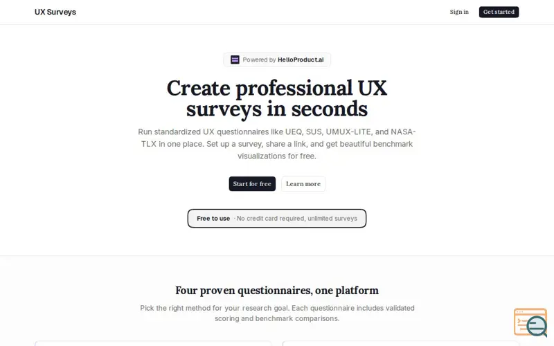 Screenshot of UX Surveys