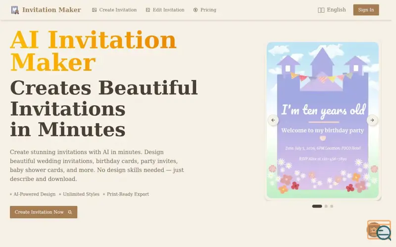 Screenshot of Invitation Maker AI