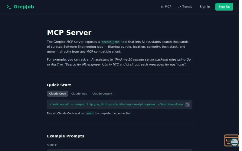 Screenshot of I built an MCP for finding SWE jobs