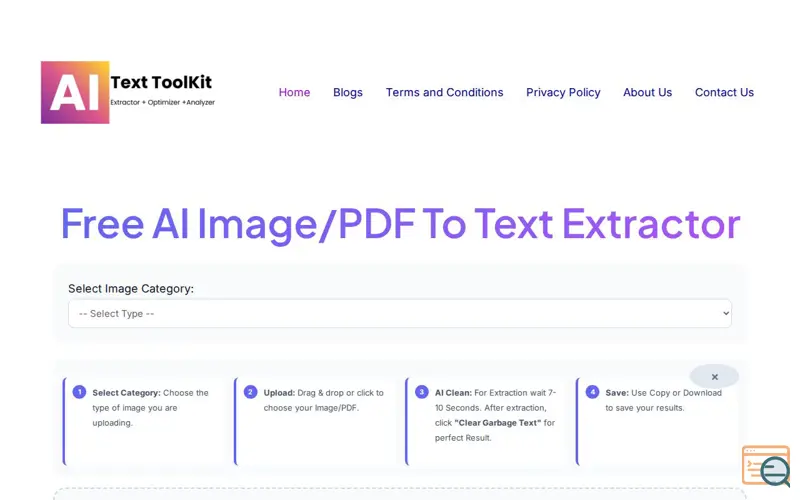 Screenshot of AI image/PDF to Text Extractor