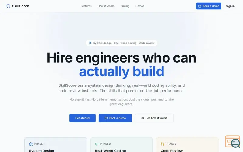 Screenshot of SkillScore - Real technical assessments