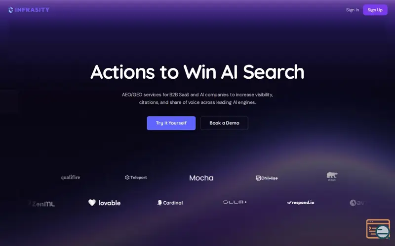 Screenshot of Infrasity AEO/GEO Engine