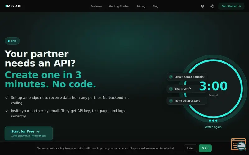 Screenshot of 3Min API