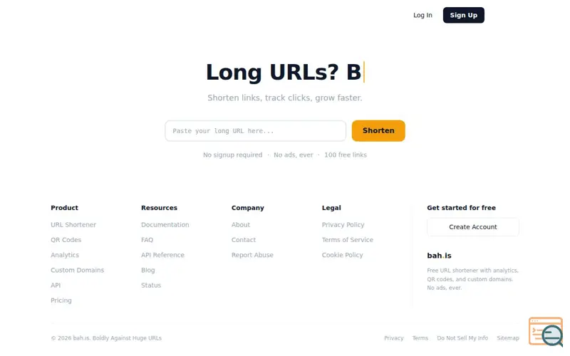Screenshot of bah.is — Short Links, Big Impact