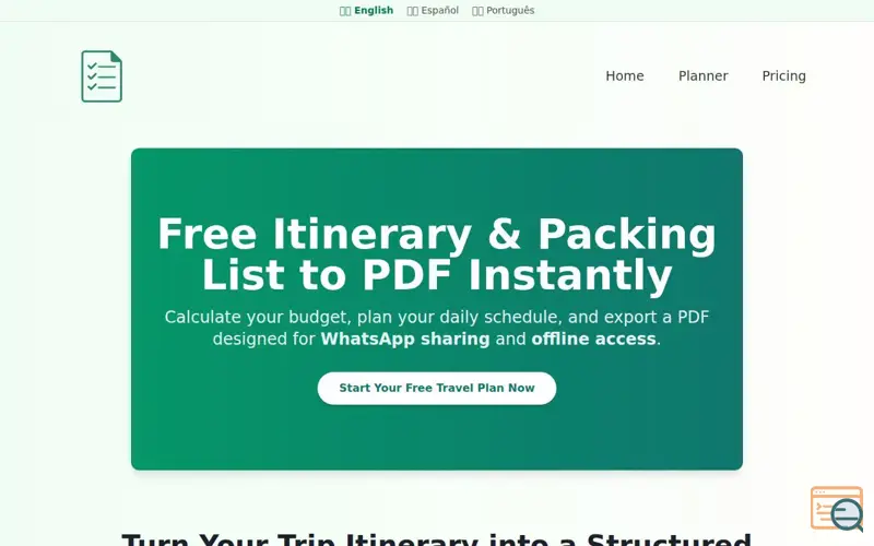 Screenshot of Travel checklist PDF Generator