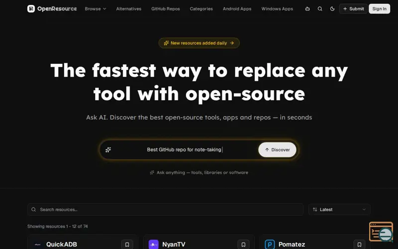 Screenshot of OpenResource