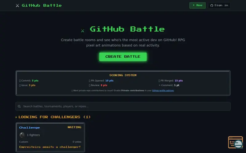 Screenshot of GitHub Battle Arena
