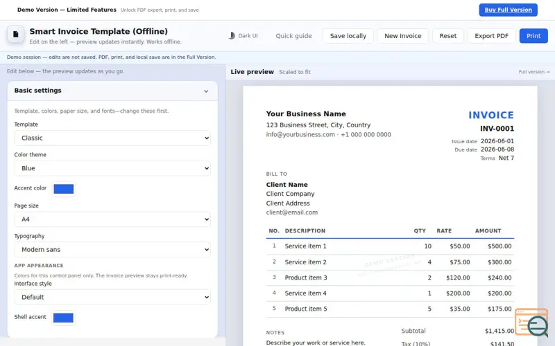 Screenshot of Smart Invoice Generator (Offline) 
