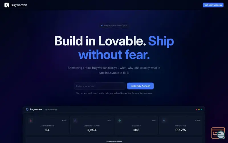 Screenshot of Bugwarden — Error Monitoring for Lovable