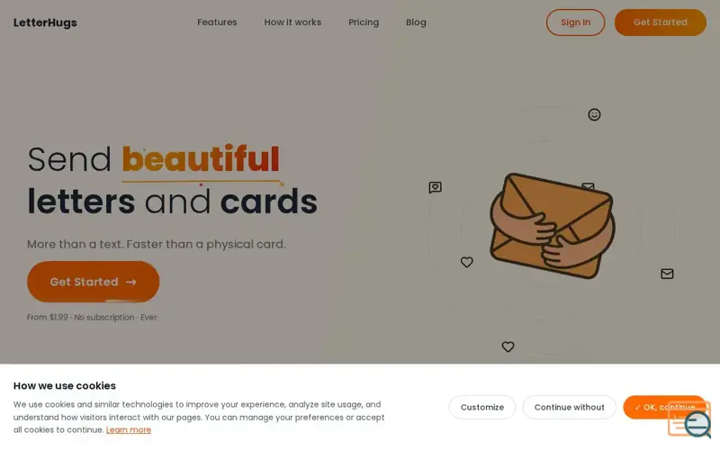 Screenshot of LetterHugs