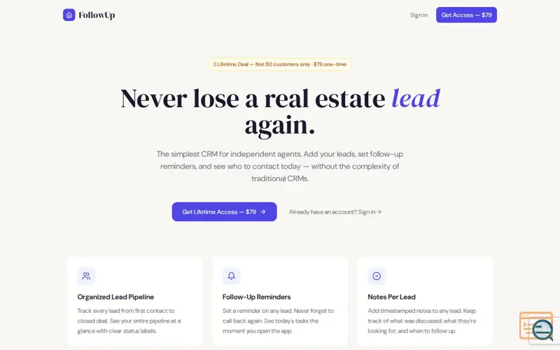 Screenshot of FollowUp CRM