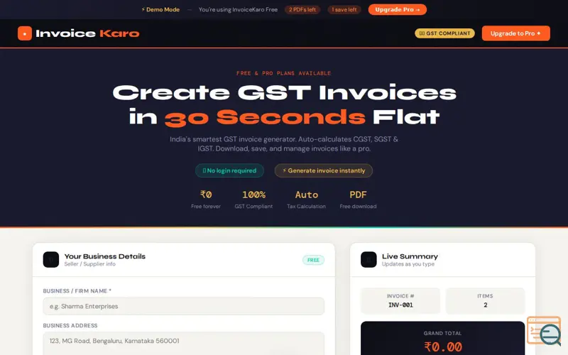 Screenshot of InvoiceKaro