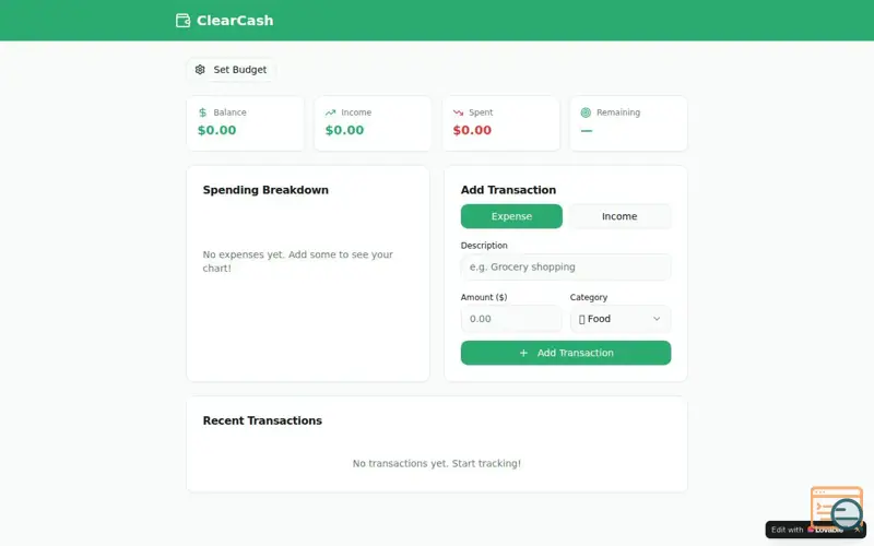 Screenshot of ClearCash