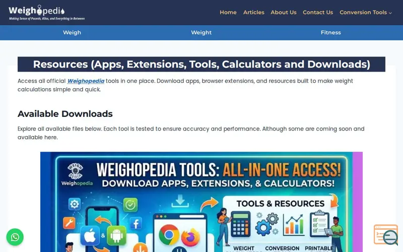 Screenshot of Weighopedia Extension