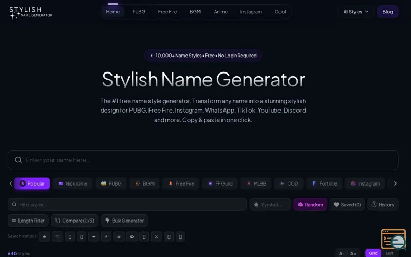 Screenshot of Stylish Name Generator