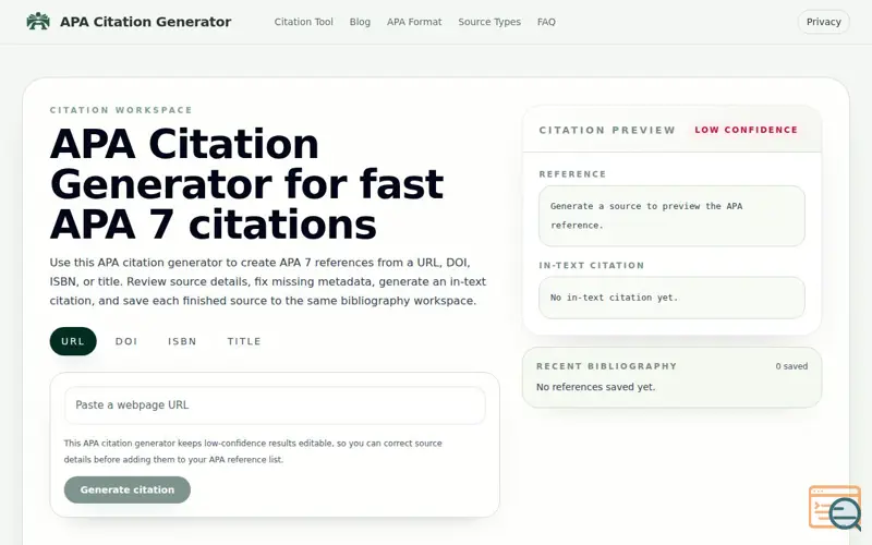 Screenshot of APA Citation Generator