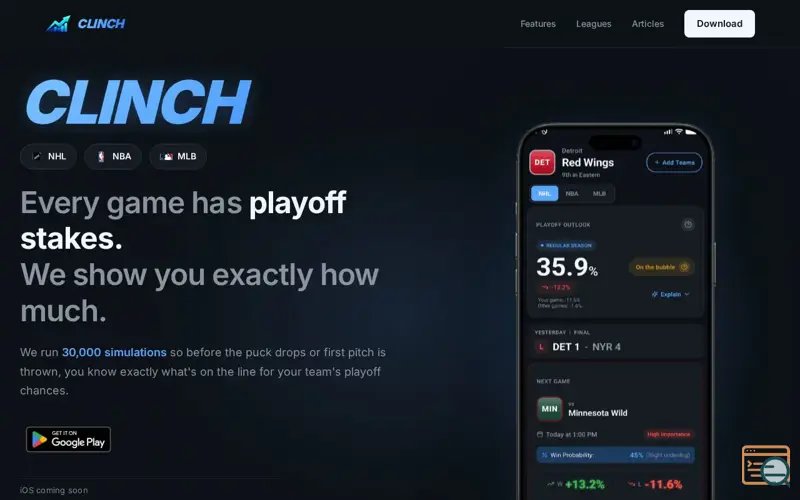 Screenshot of Clinch: Playoff Odds Tracker