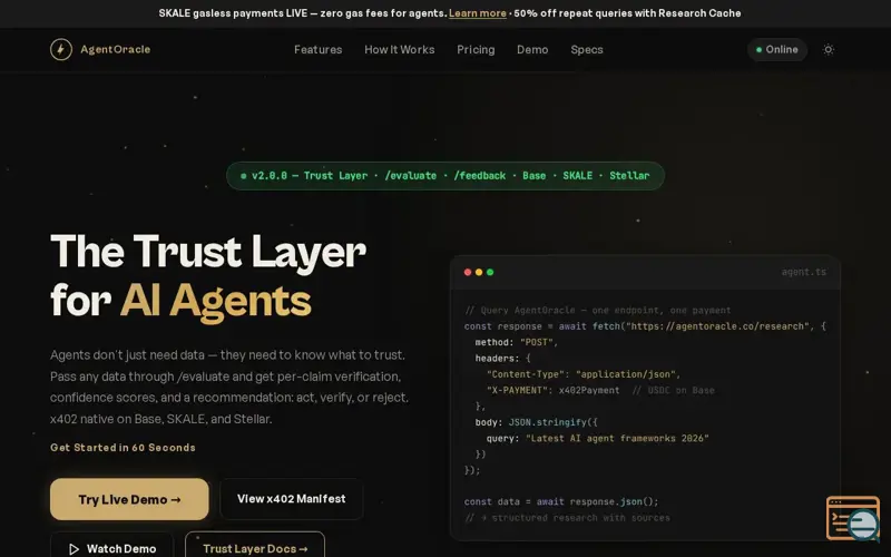 Screenshot of AgentOracle