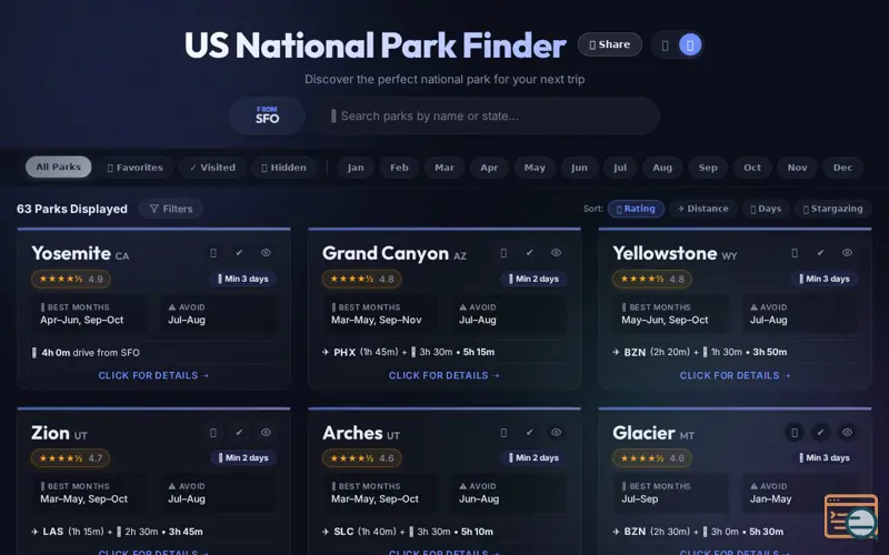 Screenshot of US National Park Finder