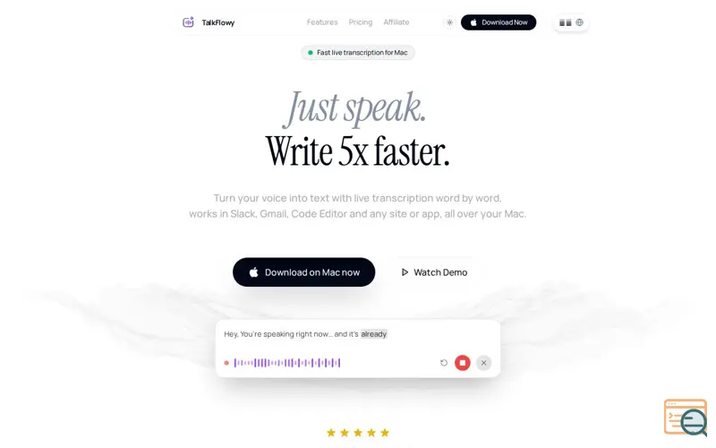 Screenshot of TalkFlowy - Just speak. Write 5x faster.