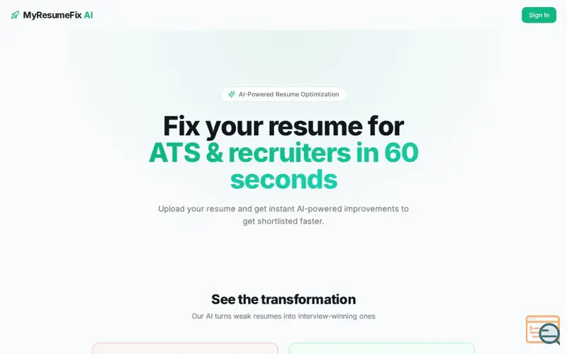 Screenshot of MyResumeFix