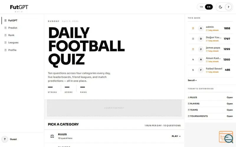 Screenshot of FutGPT