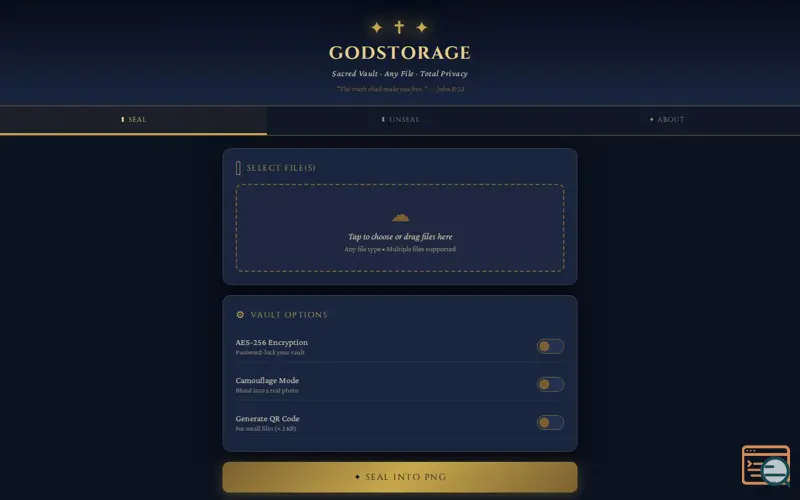 Screenshot of GodStorage — Sacred Vault