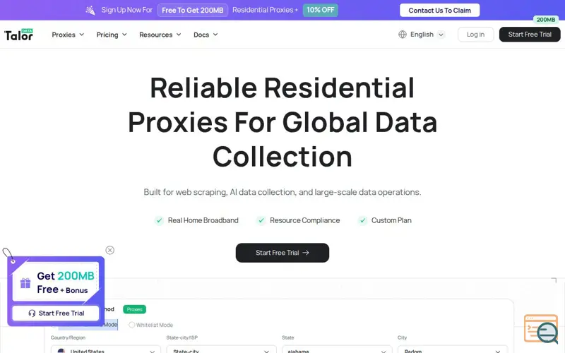 Screenshot of Talordata Proxy