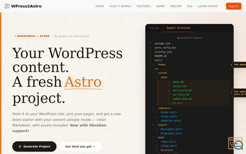 Screenshot of WPress2Astro 