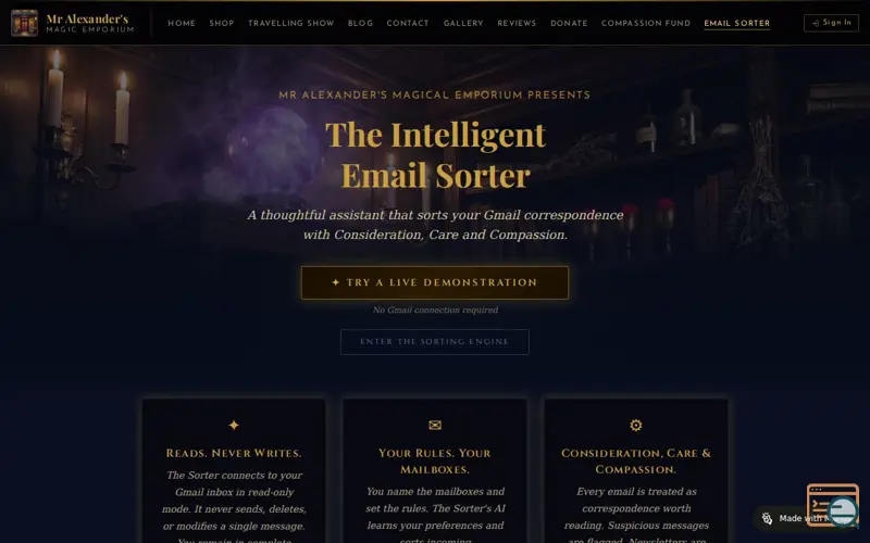 Screenshot of Mr Alexander's Intelligent email Sorter