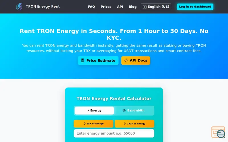 Screenshot of TRON Energy Rent