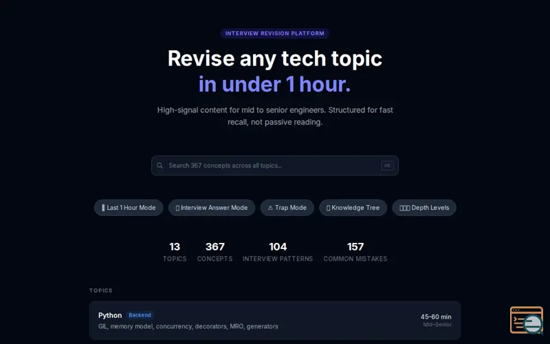 Screenshot of Revise any tech topic in under 1 hour