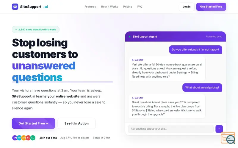 Screenshot of SiteSupport.ai