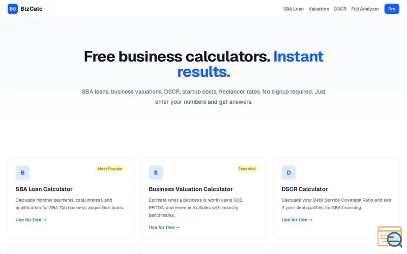 Screenshot of BizCalc
