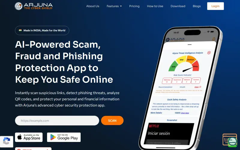 Screenshot of Arjuna Scam and Fraud Protection