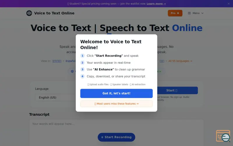 Screenshot of VoiceToTextOnline