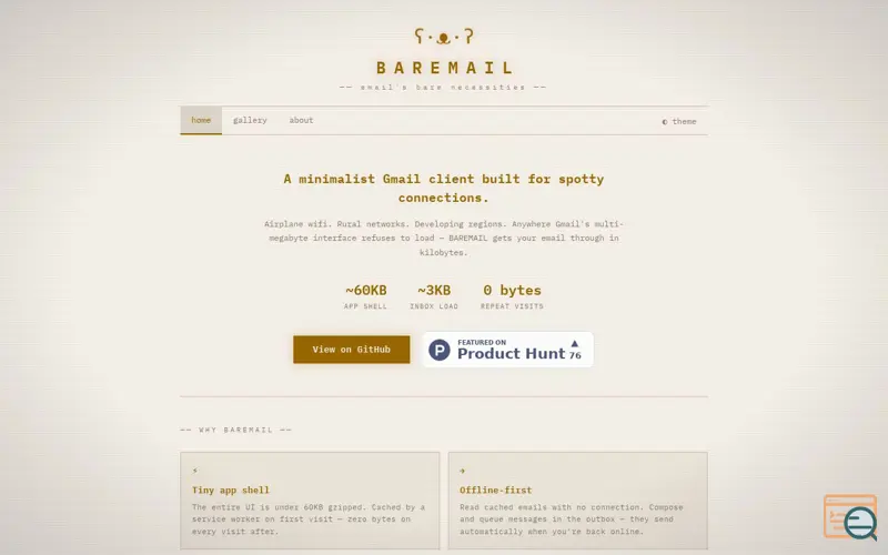 Screenshot of BAREMAIL ʕ·ᴥ·ʔ