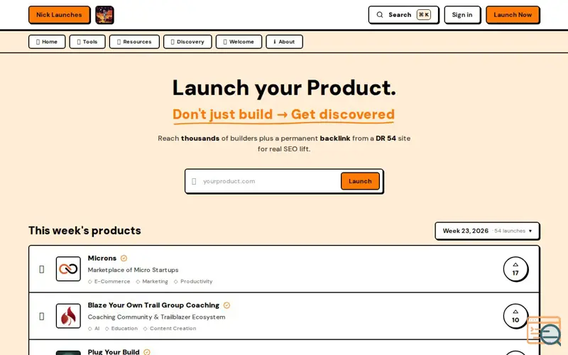 Screenshot of Nick Launches