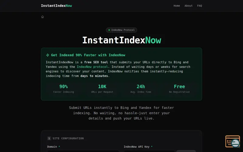 Screenshot of InstantIndexNow