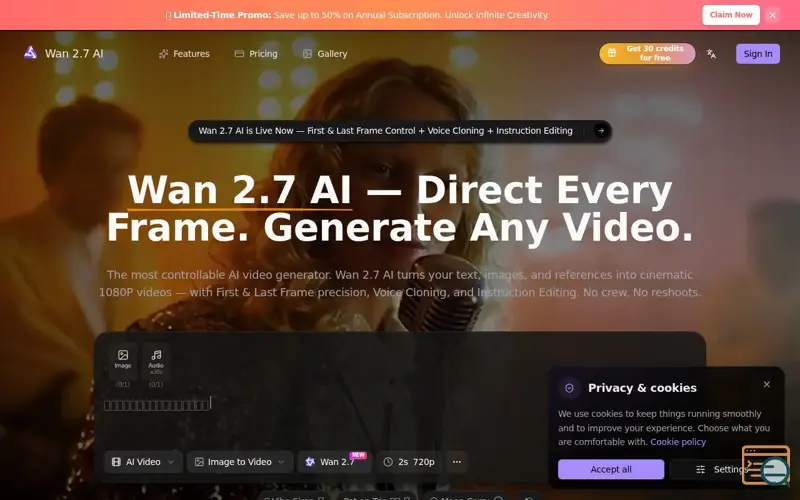 Screenshot of Wan 2.7 AI Video Generator