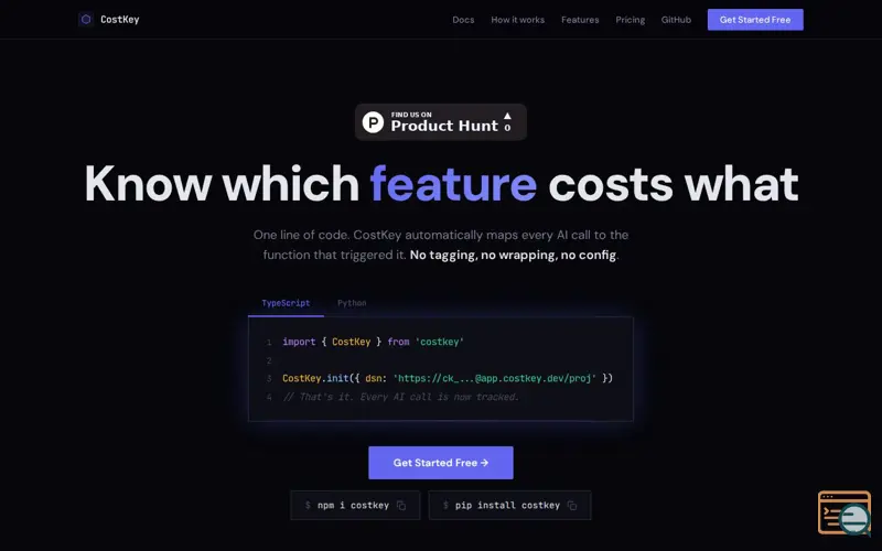 Screenshot of CostKey - Know which feature costs what