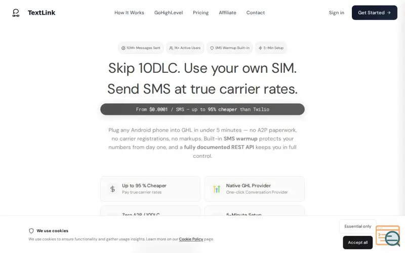 Screenshot of TextLink SMS